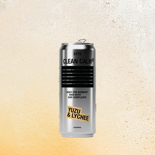 Can of Yuzu & Lychee flavor on a textured beige background