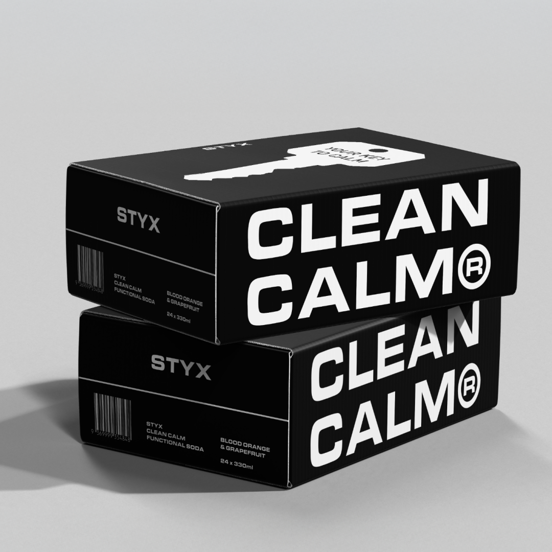 Two black boxes with 'CLEAN CALM' branding on a gray background